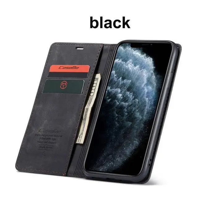 Folio Wallet iPhone Case – Leather-Finish Cover with Card Slots for iPhone 11, 11 Pro & Pro Max – Protective Edge Cover, Camera Cutout &