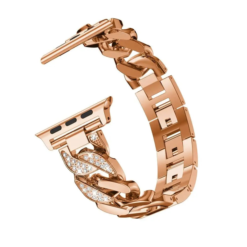 Stainless Steel Link Watch Strap with Crystal Accent Design – Adjustable Metal Bracelet for 38mm to 49mm Smart Watches