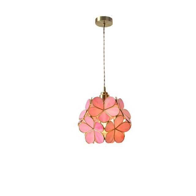 Sculptural Glass Hanging Light 9 Inch Floral Design Warm LED Adjustable Ceiling Fixture for Bedroom Kitchen Dining Nook Modern Botanical Ins