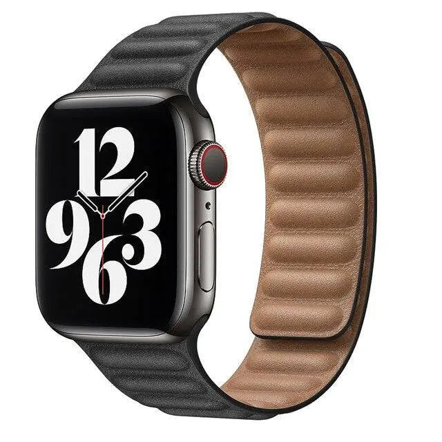 Leather Magnetic Loop Strap for Smart Watch – Adjustable Classic Band with Metal Clasp – Fits 38mm to 49mm Case Sizes