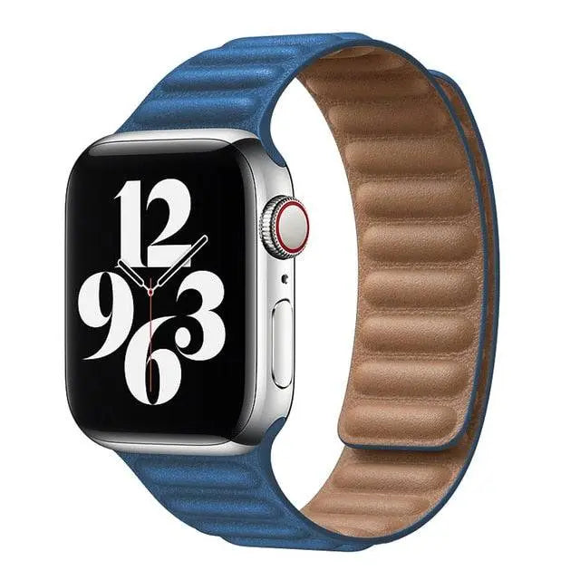 Leather Magnetic Loop Strap for Smart Watch – Adjustable Classic Band with Metal Clasp – Fits 38mm to 49mm Case Sizes
