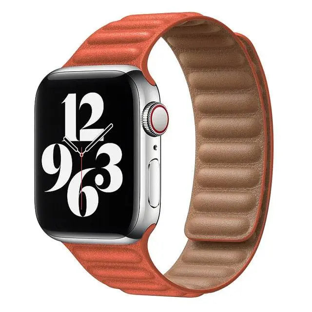 Leather Magnetic Loop Strap for Smart Watch – Adjustable Classic Band with Metal Clasp – Fits 38mm to 49mm Case Sizes
