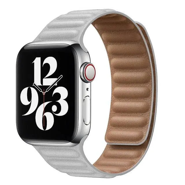 Leather Magnetic Loop Strap for Smart Watch – Adjustable Classic Band with Metal Clasp – Fits 38mm to 49mm Case Sizes