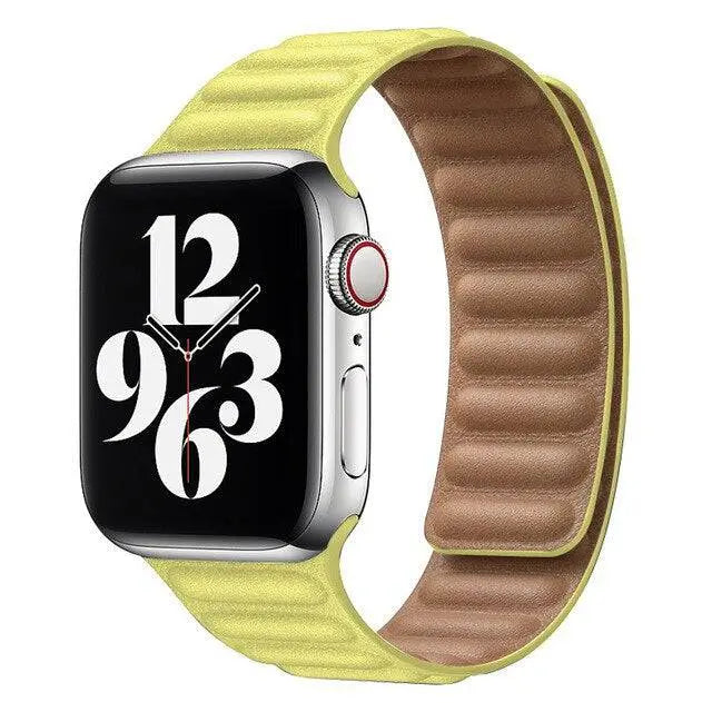Leather Magnetic Loop Strap for Smart Watch – Adjustable Classic Band with Metal Clasp – Fits 38mm to 49mm Case Sizes