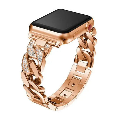 Stainless Steel Link Watch Strap with Crystal Accent Design – Adjustable Metal Bracelet for 38mm to 49mm Smart Watches