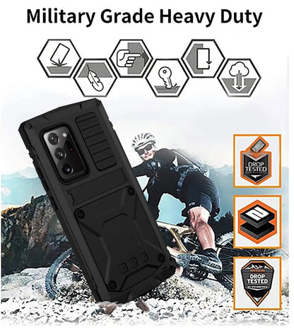 Heavy-Duty Aluminum Phone Case for Galaxy Note 20 & Note 20 Ultra – Tempered Glass Screen Guard, Built-In Kickstand, Scratch-Resistant