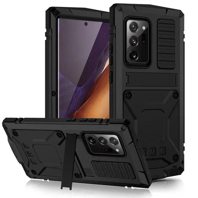 Heavy-Duty Aluminum Phone Case for Galaxy Note 20 & Note 20 Ultra – Tempered Glass Screen Guard, Built-In Kickstand, Scratch-Resistant