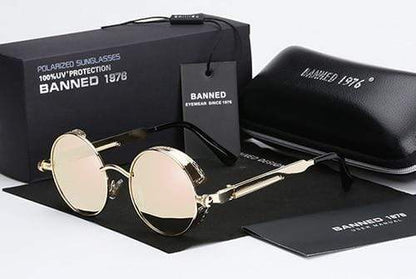 Round Polarized Steampunk Sunglasses for Men with UV400 Protection & Metal Frame | Retro Circle Shades with HD Lenses