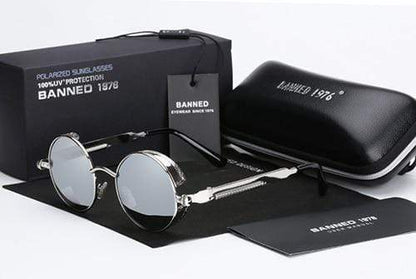 Round Polarized Sunglasses for Men — Steampunk Metal Frame with UV400 Protection | Vintage Circle Shades for Festivals & Everyday