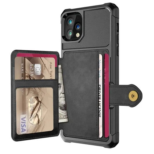 Folio Card Wallet Case with Leather-Look Texture for iPhone 12 Series – Fitted Edge Protection, Raised Camera Guard, Precise Button and