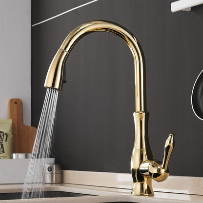 Single-Handle Kitchen Faucet with Pull-Down Sprayer – High-Arc Swivel Spout, Easy-Install Deck Mount for Home Sink