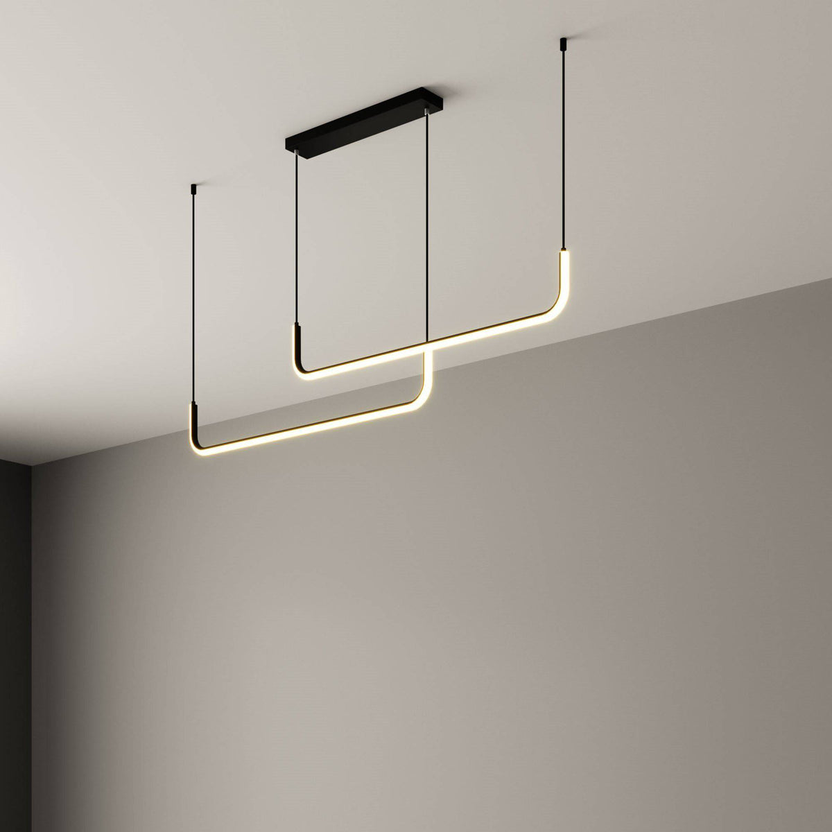 Linear Aluminum LED Ceiling Light Fixture 47 in Black Dimmable for Kitchen Island Dining Table Modern Suspended Bar Over Counter Office