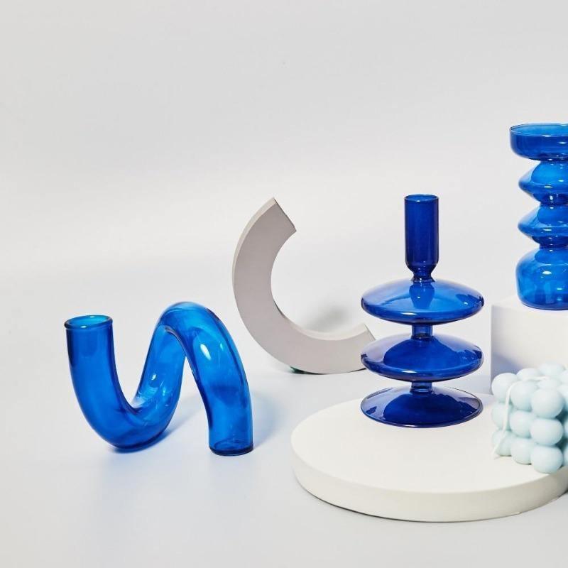 Azure Taper Glass Candle Holders