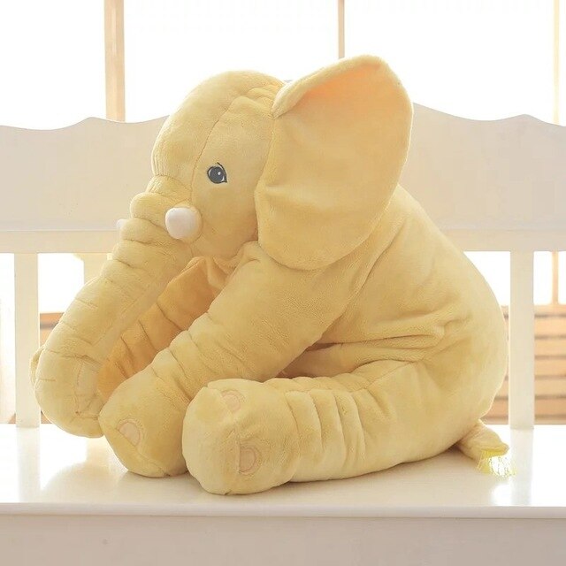Jumbo Plush Elephant Pillow Buddy for Babies & Toddlers - Soft Cuddle Toy & Nursery Cushion in Gray, Blue, Pink, Yellow, Purple - Machine