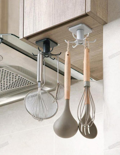 Under-Counter Rotating Kitchen Utensil Storage 6-Hook Organizer