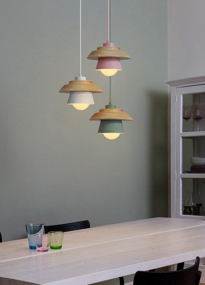 Modern Wood Pendant Light with Adjustable Cable in 5 Colors for Dining Room, Kitchen, Bedroom