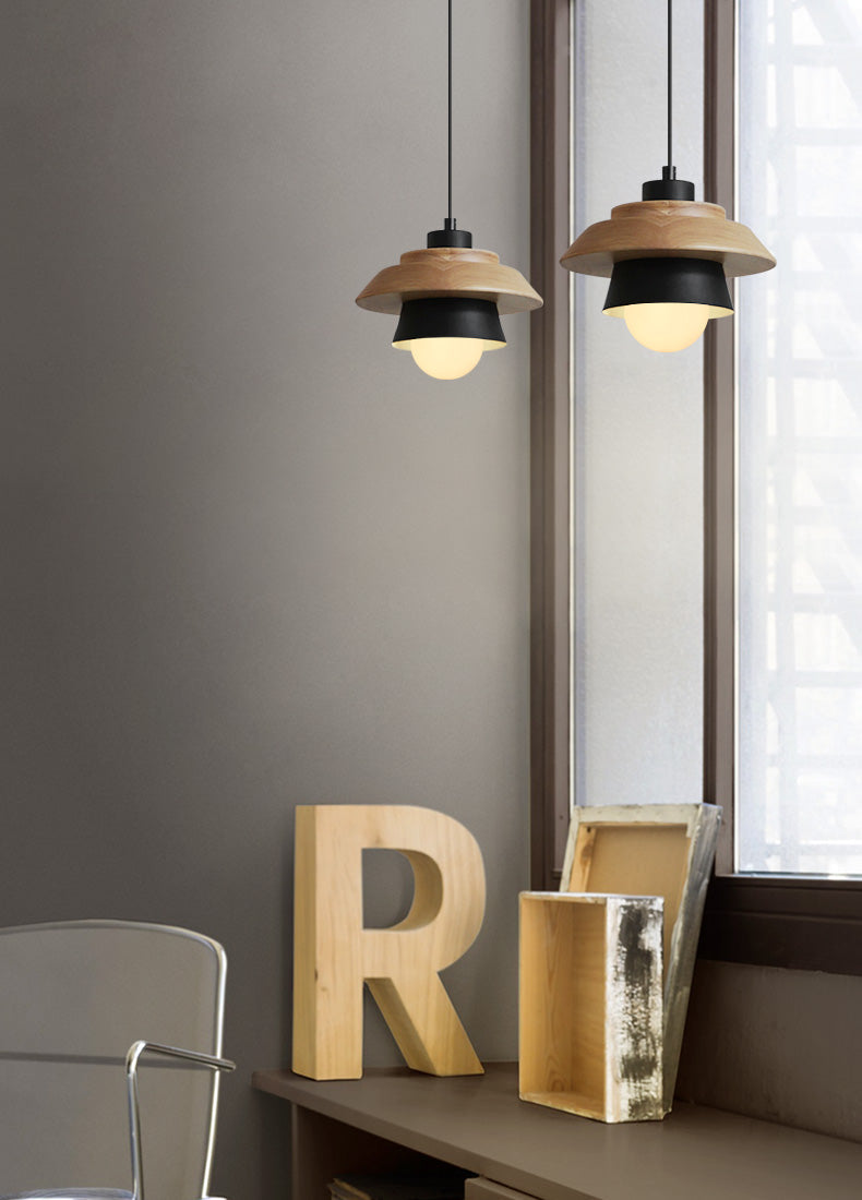 Modern Wood Pendant Light with Adjustable Cable in 5 Colors for Dining Room, Kitchen, Bedroom