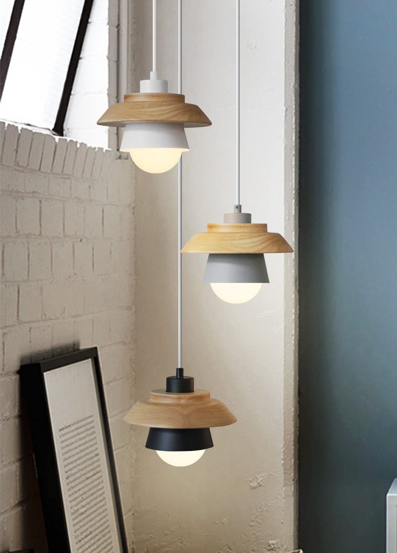 Modern Wood Pendant Light with Adjustable Cable in 5 Colors for Dining Room, Kitchen, Bedroom