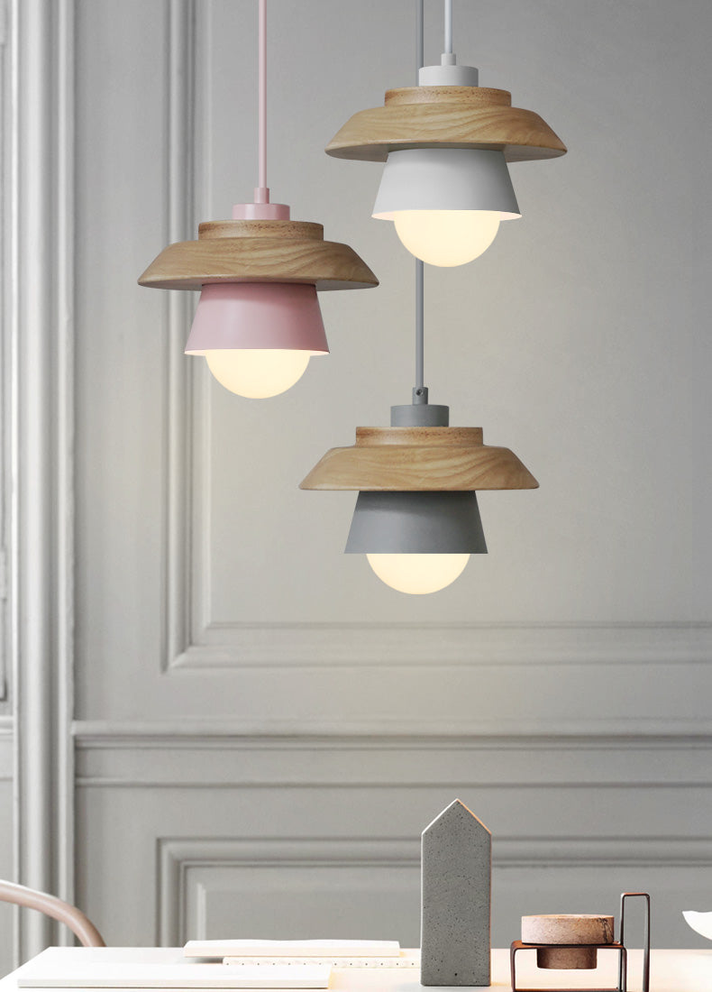 Modern Wood Pendant Light with Adjustable Cable in 5 Colors for Dining Room, Kitchen, Bedroom