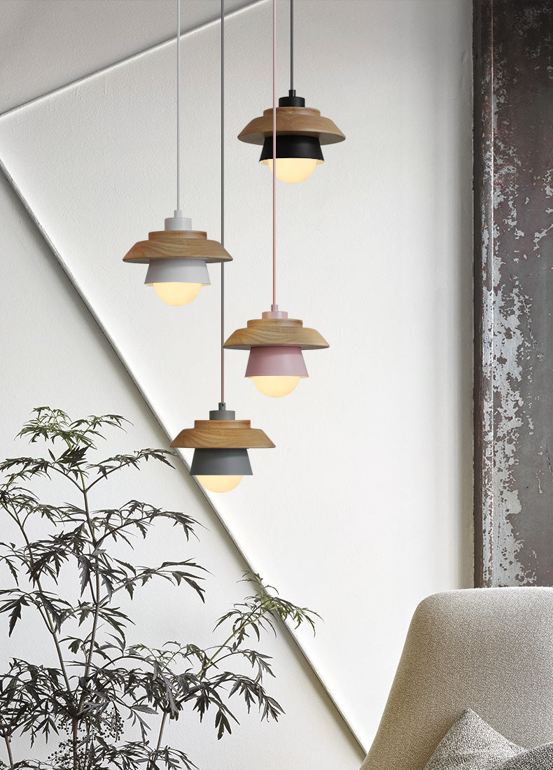 Modern Wood Pendant Light with Adjustable Cable in 5 Colors for Dining Room, Kitchen, Bedroom