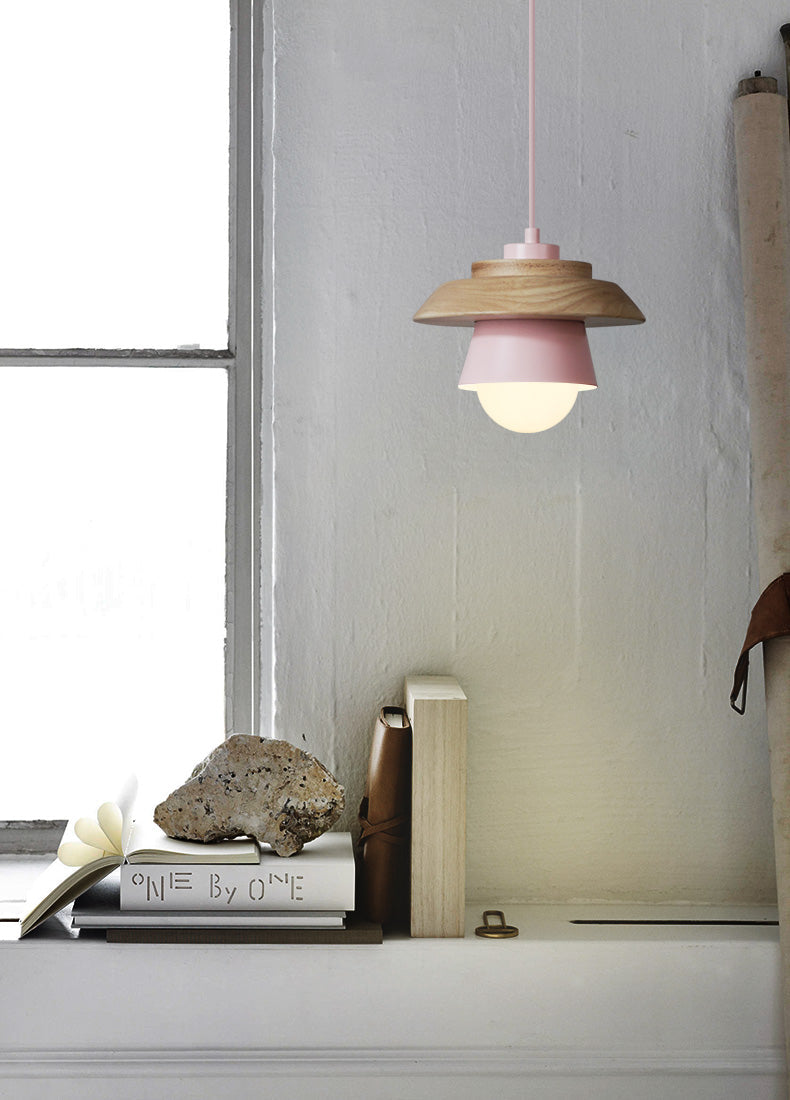 Modern Wood Pendant Light with Adjustable Cable in 5 Colors for Dining Room, Kitchen, Bedroom