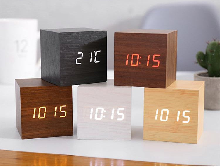 Sound-Activated Digital Alarm Clock with LED Display & Temperature Readout for Bedroom & Desk