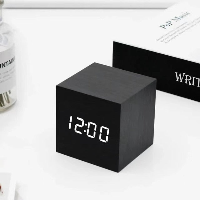 Sound-Activated Digital Alarm Clock with LED Display & Temperature Readout for Bedroom & Desk