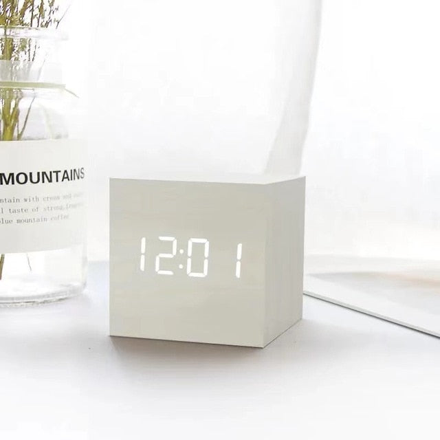 Sound-Activated Digital Alarm Clock with LED Display & Temperature Readout for Bedroom & Desk