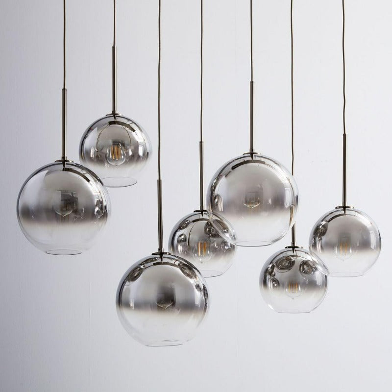 Glass Globe Pendant Light | Single Bulb Hanging Fixture with Brass & Metal Finish | Adjustable Cord Height | 8-12 Inch Diameter | E26