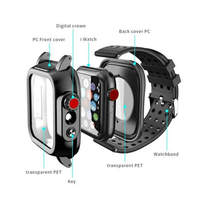 Protective Sport Band & Case Kit for Apple Watch 44mm & 42mm – Silicone Wristband with Snap-On Screen Bumper for Series 6/5/4/SE & Series