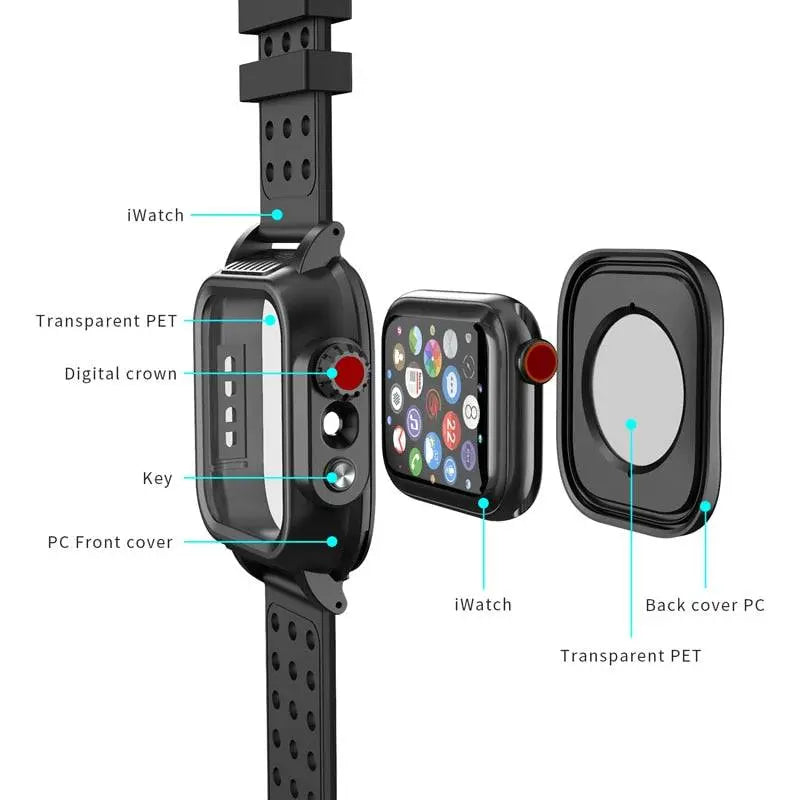 Protective Sport Band & Case Kit for Apple Watch 44mm & 42mm – Silicone Wristband with Snap-On Screen Bumper for Series 6/5/4/SE & Series