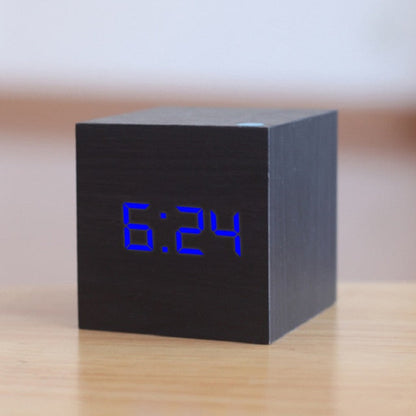 Voice-Activated Digital Alarm Clock with LED Display | Cube Design Bedside Clock for Bedroom, Office & Nightstand
