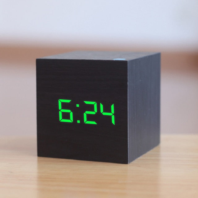 Voice-Activated Digital Alarm Clock with LED Display | Cube Design Bedside Clock for Bedroom, Office & Nightstand