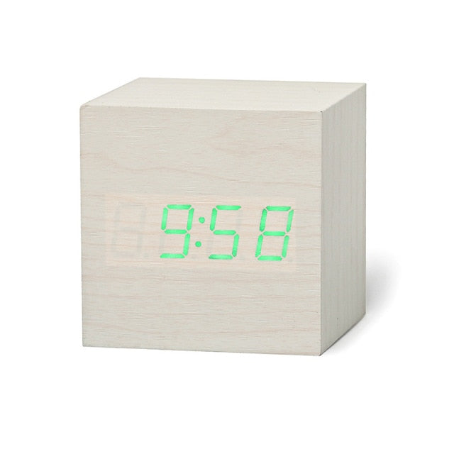 Voice-Activated Digital Alarm Clock with LED Display | Cube Design Bedside Clock for Bedroom, Office & Nightstand