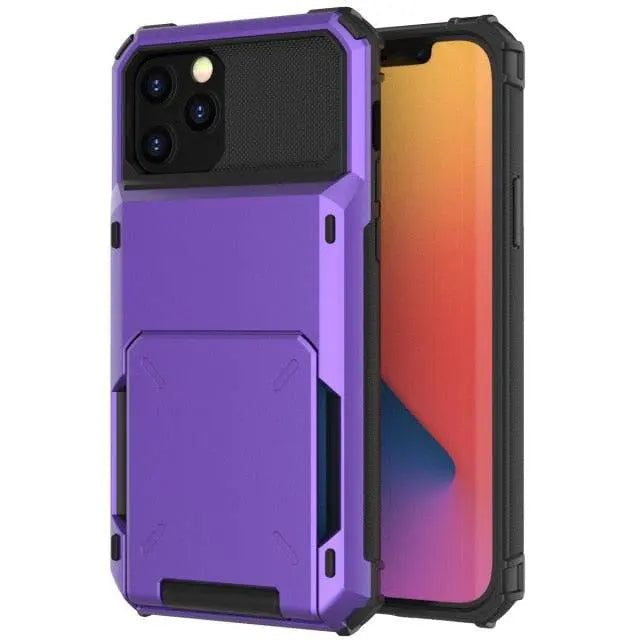 Armor Card Wallet iPhone Case with Military-Grade Protection | Black Mamba Shock-Absorbing Shell for iPhone X through 13 Series