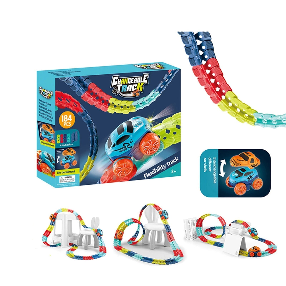 Bendable Snap-Together Car Track Set with Magnetic Vehicles for Kids Indoor Building and Racing Fun