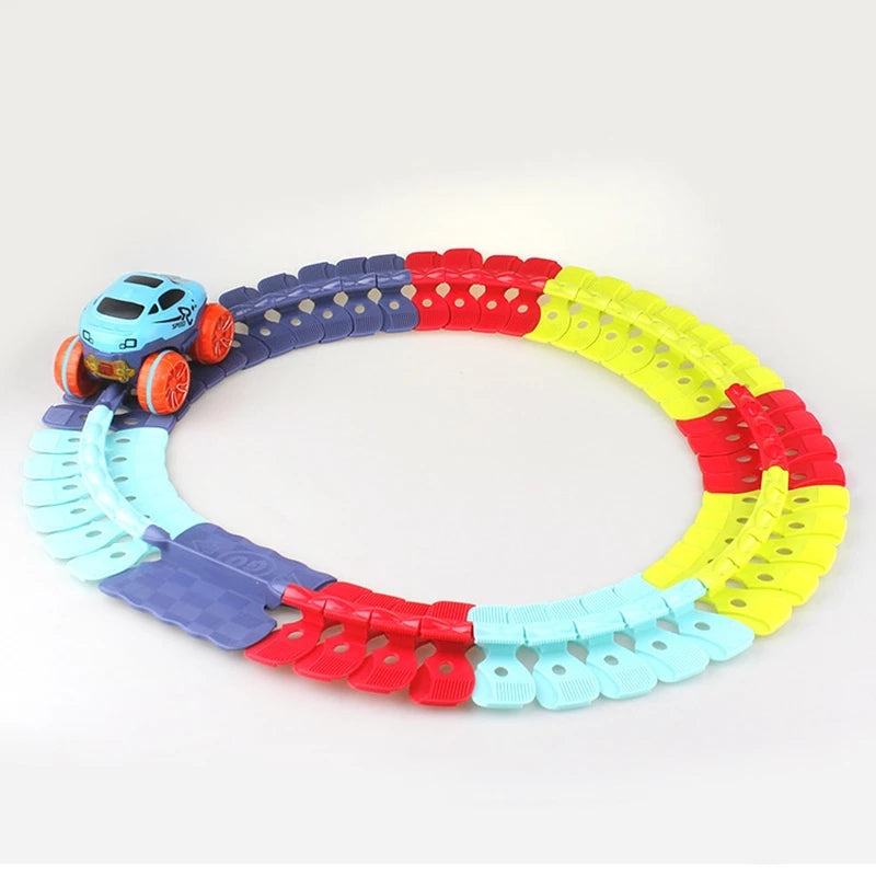 Bendable Snap-Together Car Track Set with Magnetic Vehicles for Kids Indoor Building and Racing Fun
