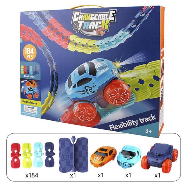 Magnetic Race Track Building Set with LED Car – Modular STEM Track Toy for Kids Ages 3+