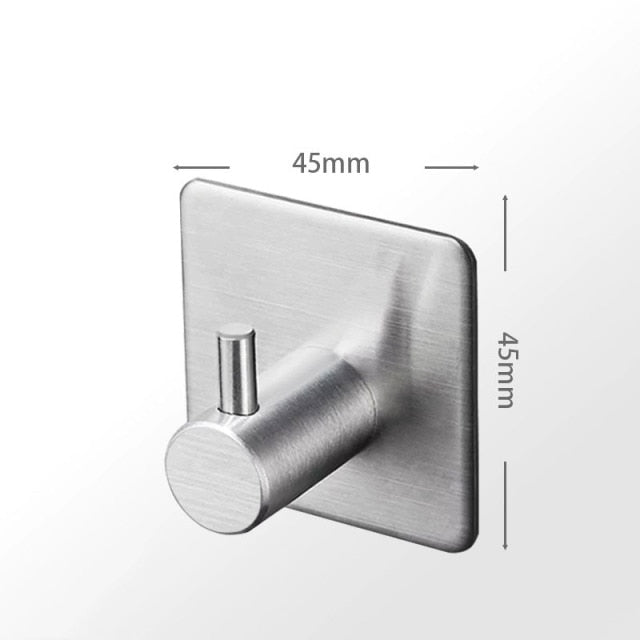 Adhesive Stainless Steel Coat Hook for Bathroom Kitchen Entryway | No-Drill Robe Towel Key Hanger for Apartments Rental Homes Dorms | Wall-M