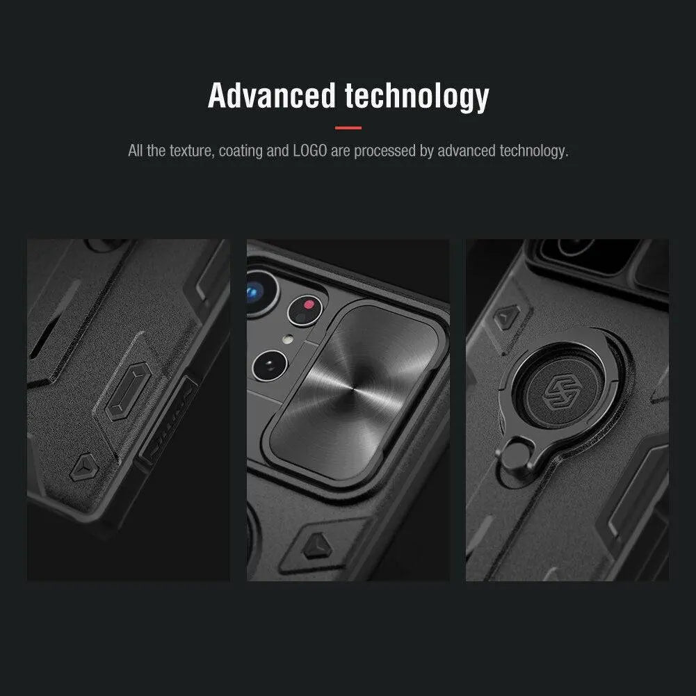 Aluminum Kickstand Phone Case with Camera Guard for Galaxy S22 Ultra – Wireless Charging Compatible