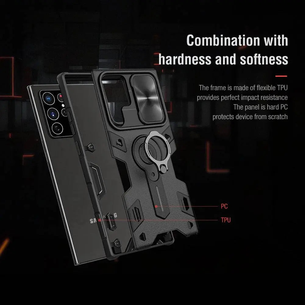 Aluminum Kickstand Phone Case with Camera Guard for Galaxy S22 Ultra – Wireless Charging Compatible