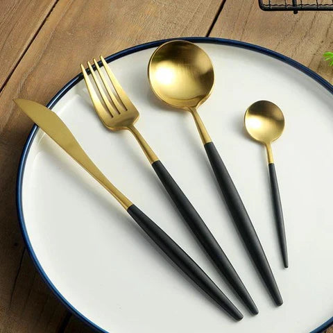 Stainless Steel Flatware Set 24 Pieces with Titanium Mirror Finish for Dining Room Kitchen Table Service Six Settings