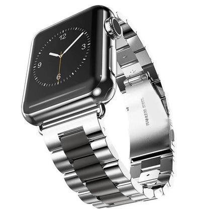 Precision Stainless Steel Link Bracelet for Apple Watch – 38mm to 49mm Connector Fit – Adjustable Wrist Band with Butterfly Clasp for