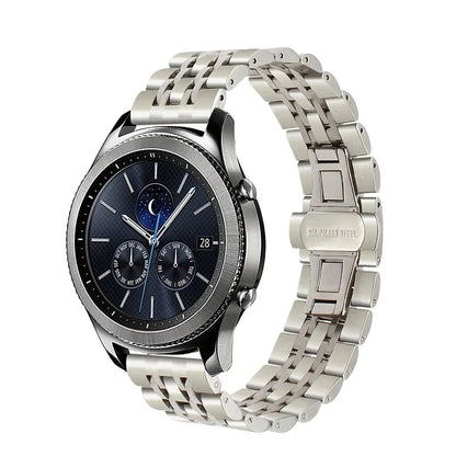Metal Watch Strap for Samsung Galaxy Watch 22mm Connector Width Stainless Steel Triple-Link Bracelet Adjustable Clasp Silver Rose Gold