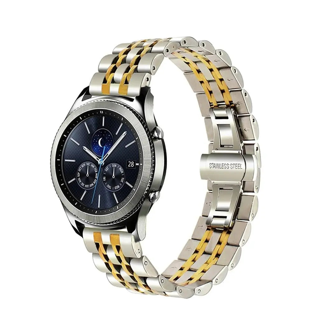 Metal Watch Strap for Samsung Galaxy Watch 22mm Connector Width Stainless Steel Triple-Link Bracelet Adjustable Clasp Silver Rose Gold