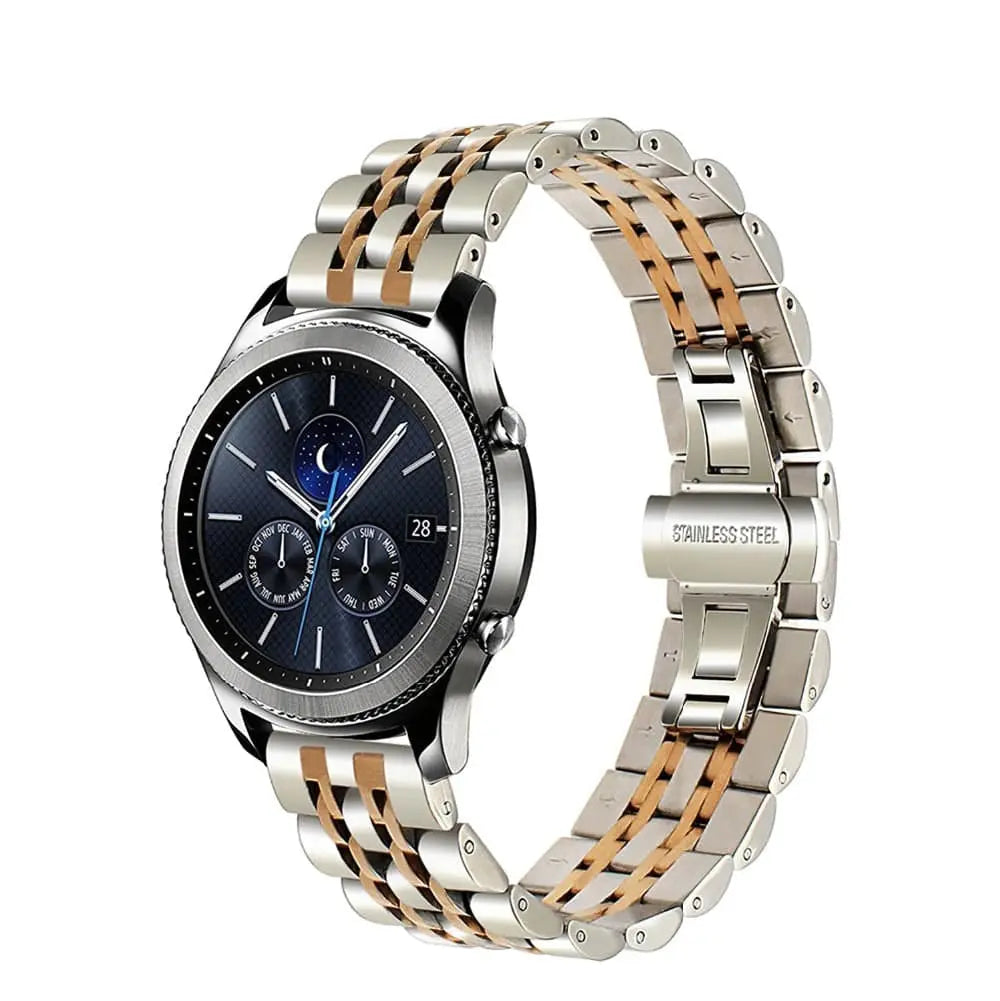 Metal Watch Strap for Samsung Galaxy Watch 22mm Connector Width Stainless Steel Triple-Link Bracelet Adjustable Clasp Silver Rose Gold