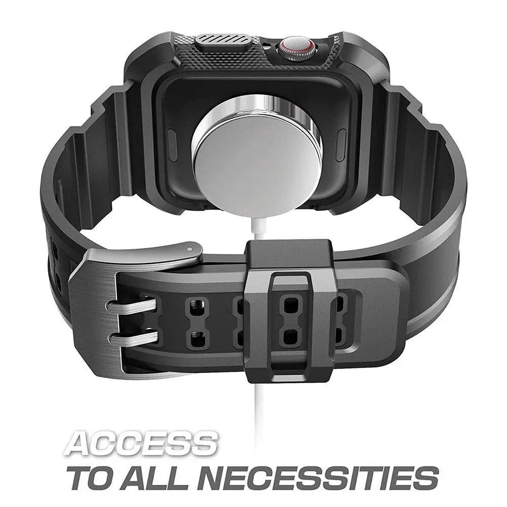 Protective Sport Strap with Bumper Case for Apple Watch – Rugged Wristband with Shock-Absorbing Frame – Compatible with 38/40/41/42mm and