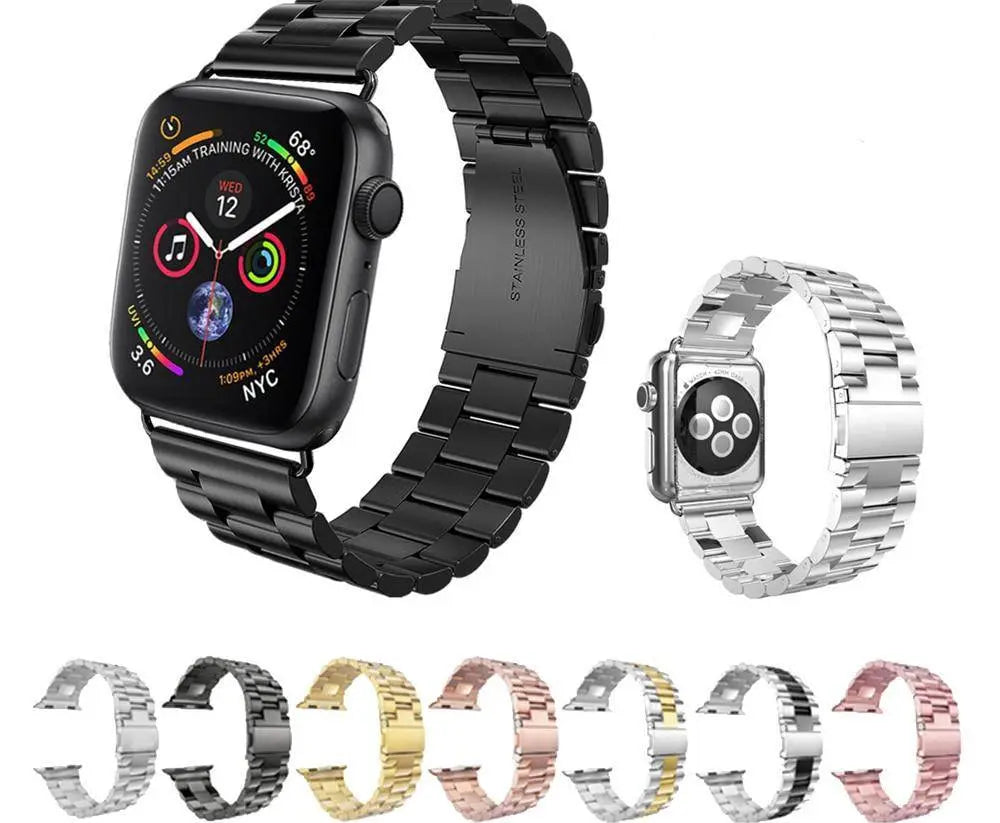 Precision Stainless Steel Link Bracelet for Apple Watch – 38mm to 49mm Connector Fit – Adjustable Wrist Band with Butterfly Clasp for