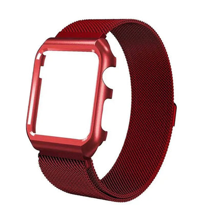 Stainless Steel Mesh Band & Protective Case Bundle for Apple Watch 38mm 40mm 42mm 44mm – Magnetic Adjustable Strap with Coordinated Cover
