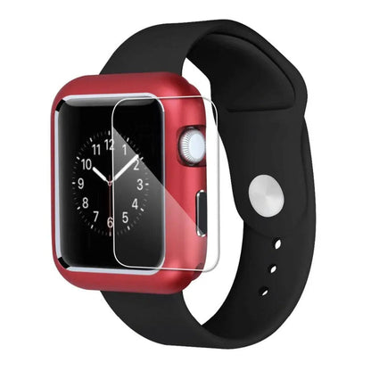 Armored Tempered Glass Watch Shield with Metal-Look Bumper Cover for Apple Watch 38mm-44mm Series 1-6